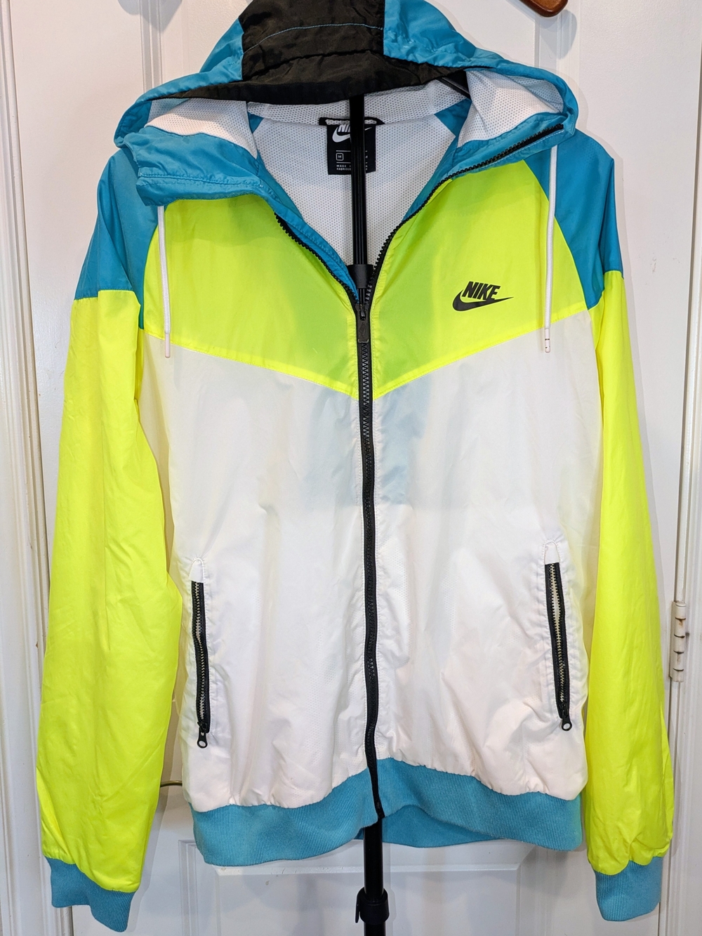 Nike Windrunner Jacket Men M Volt Neon Blue White Colorblock Hooded